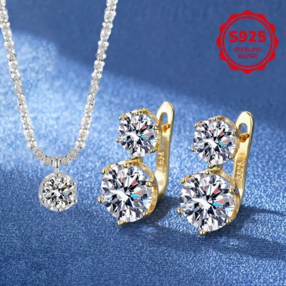 2 pc set 925 Silver Eternal Luxury 1 Carat Moissanite Stud Earrings + Pendant